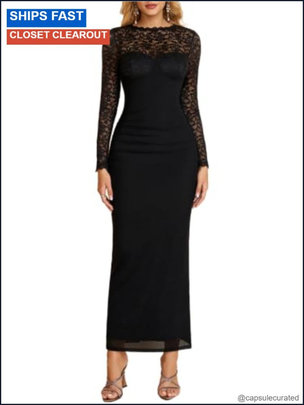 Lace Long Sleeve Maxi Dress Formal Cocktail Wedding Guest